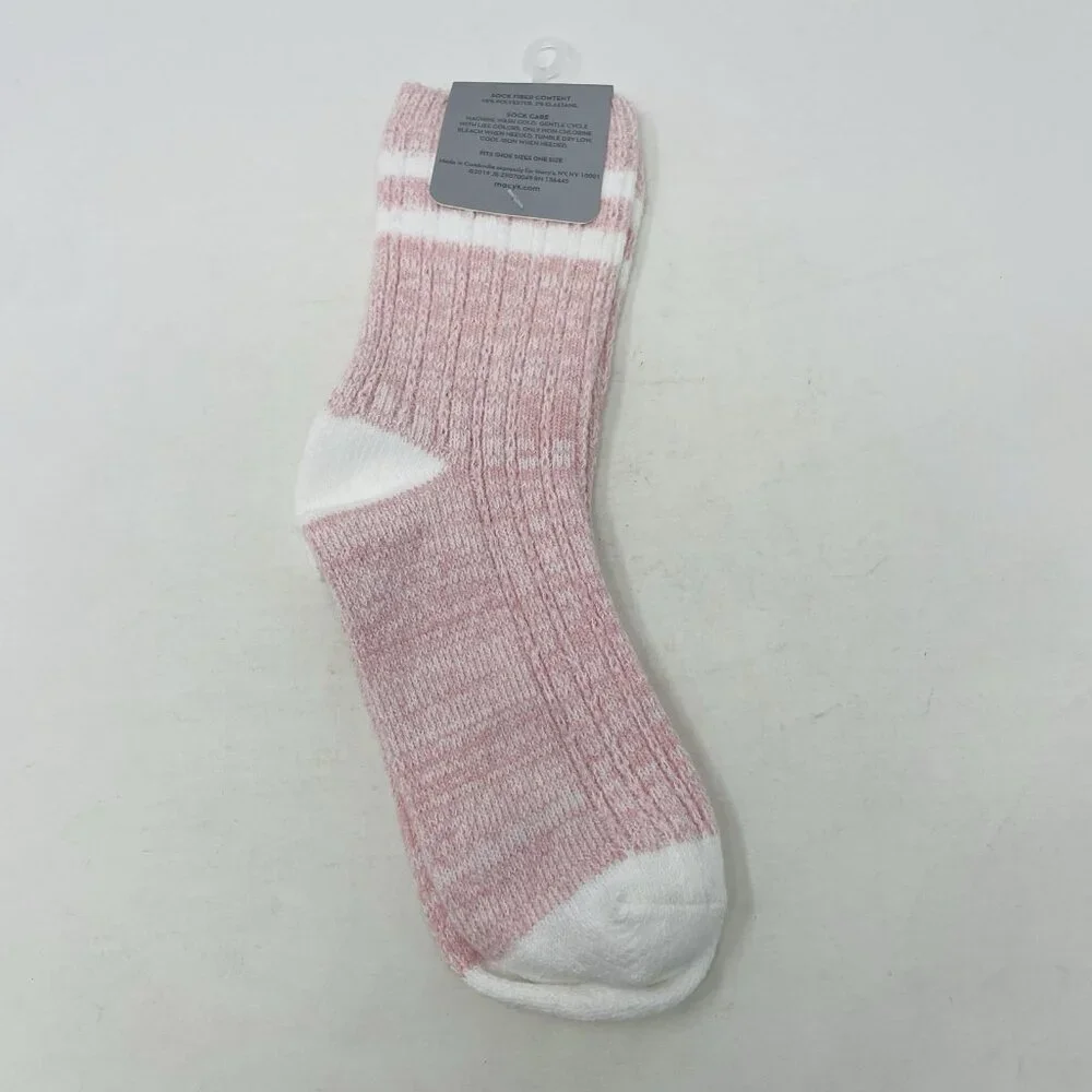 Jenni Intimates Womens One Size Fits Most Varsity‎ Stripe Crew Socks Pink/White